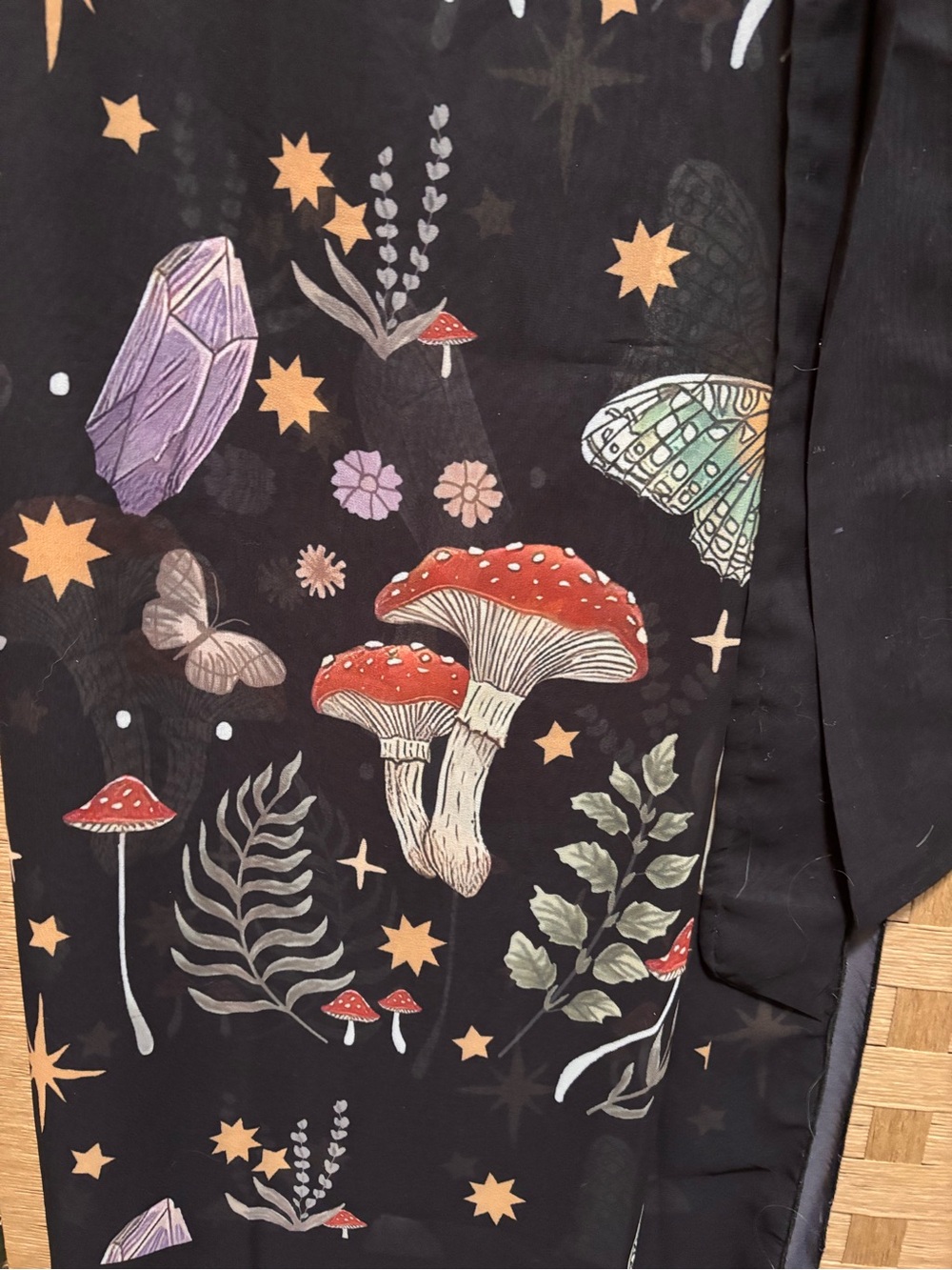 Black Sheer Mushroom & Crystal Print Overlay Maxi Skirt Mystical